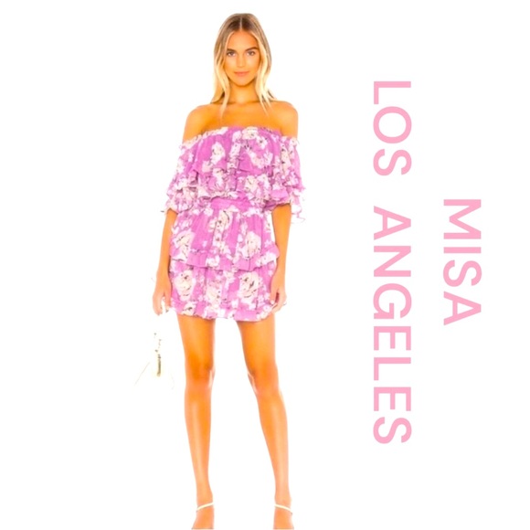 MISA LOS ANGELES Isella Floral Off-Shoulder Mini Dress Size M.